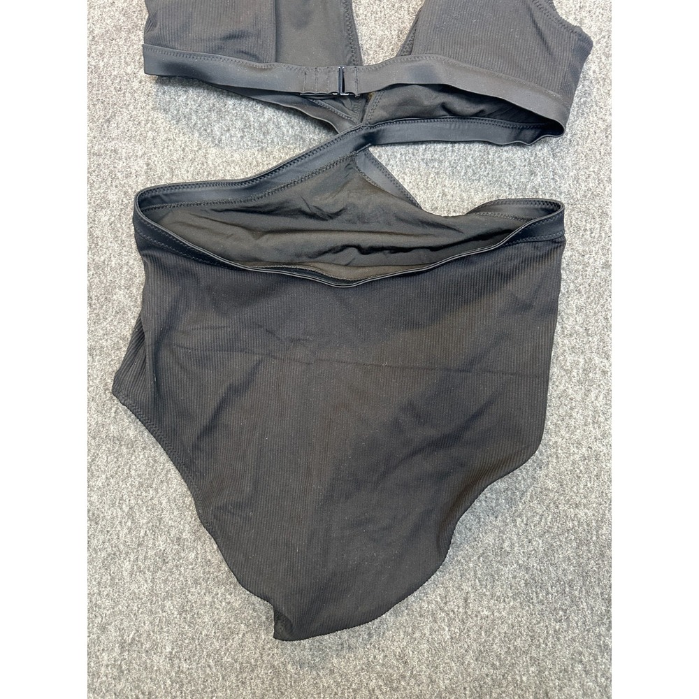NWT Aerie Ribbed Mix Crossover Cut Out One Piece Swimsuit Black Size Medium Long - Picture 11 of 16